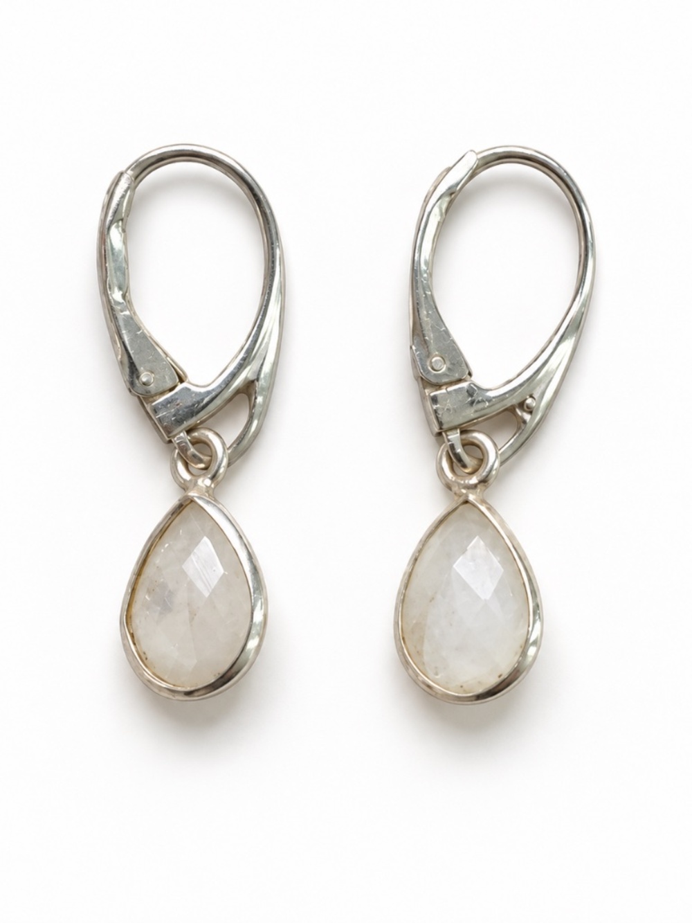 Faceted Milky White Teardrop Drop Earrings